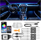 Interior Car LED Strip Lights 400 inches Fiber Optic tubing USB Powered RGB 8 in 1 Car Neon with Wireless APP and Remote Control, Ambient Lighting Kits 16 Million Colors,Sync to Music by SSVISION