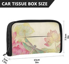 Car Tissue Holder Car Napkin Holder Tissue Box Dispenser Storage Case Sun Visor Mask Holder Accessories with Adjustable Straps Reusable Refillable Dragonfly Lotuses Yellow - Image 4