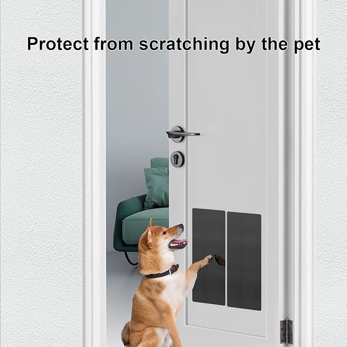 Dog Door Protector from Scratching, Steel Guard, Brushed Black 8"x16" | Prevents Claw Marks & Scuffs, Smooth Rounded Corners, Self-Adhesive Install, Anti-Scratch Kick Plate, 2 Pcs - Image 3