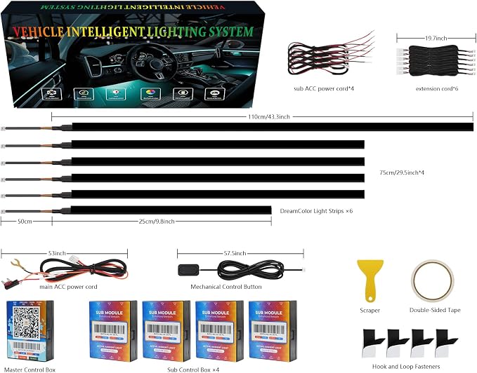 Dreamcolor Acrylic Interior Car Lights 6 in 1 RGB LED Strip Lights with APP Control 252 Color Modes DIY Fiber Optic Ambient Lighting Kits Music Car Neon Light Kits New Version - Image 8