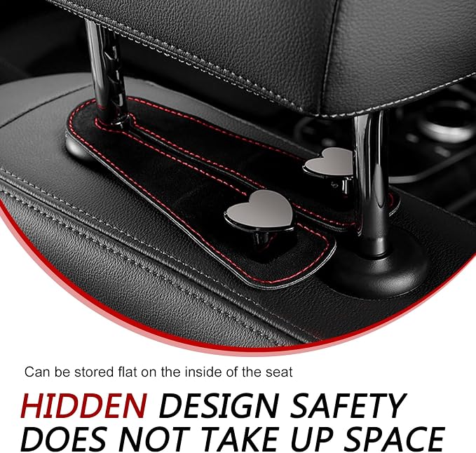 2 PCS Car Headrest Hooks, Suede Heart Rear Seat Double Hooks for Purses Bags Phone Umbrella, Soft Strong Load-bearing Decoration Hanging Organizer, Universal for Most Cars (Black) - Image 6