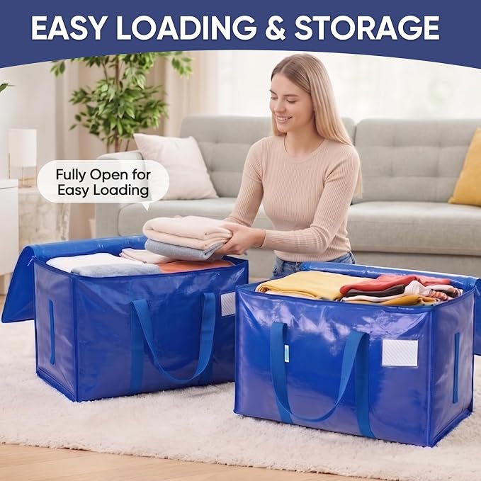 TICONN 6 Pack Extra Large Moving Bags Heavy Duty with Zippers & Carrying Handles, Durable Storage Bags Moving Boxes for Closet Organizers and Storage (6 Pack, Blue) - Image 3