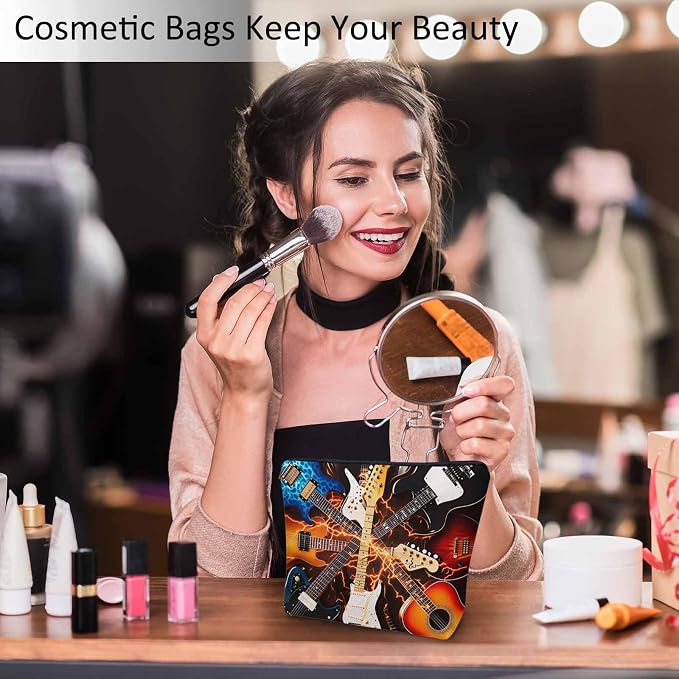 Rock Guitar Makeup Bag For Women, Adorable Cosmetic Bag Makeup Bags, Lightning Music Guitar Zipper Bag Travel Bags Toiletry Organizers Pouch Bags Washing Bags For Gym Bathroom - Image 2