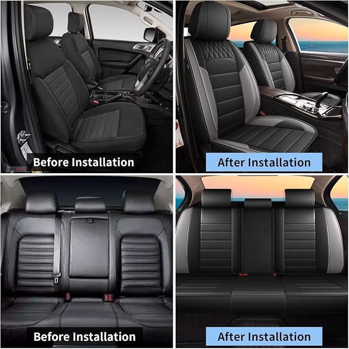 Car Seat Covers Fit for Mazda CX-7 2007-2012 Full Set | Faux Leather Waterproof Automotive Seat Protectors,Compatible with Airbags,Easy to Install,5 Seats Grey - Image 8