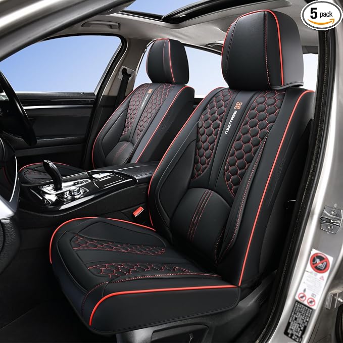Black and Red Leather Car Seat Cover Set, with Lumbar Support | OEM-Inspired Interior Upgrade by WertigenCarSeatCovers
