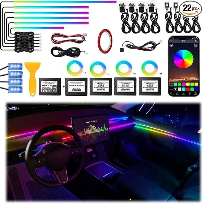 Acrylic Interior Car LED Strip Light, Dreamcolor 22-in-1 RGB Ambient Lighting with APP, 16 Million Colors 175in 600LED Music Sync Lights for Night Driving, Home, Camping & Gift Decor by LED-UTRIGG