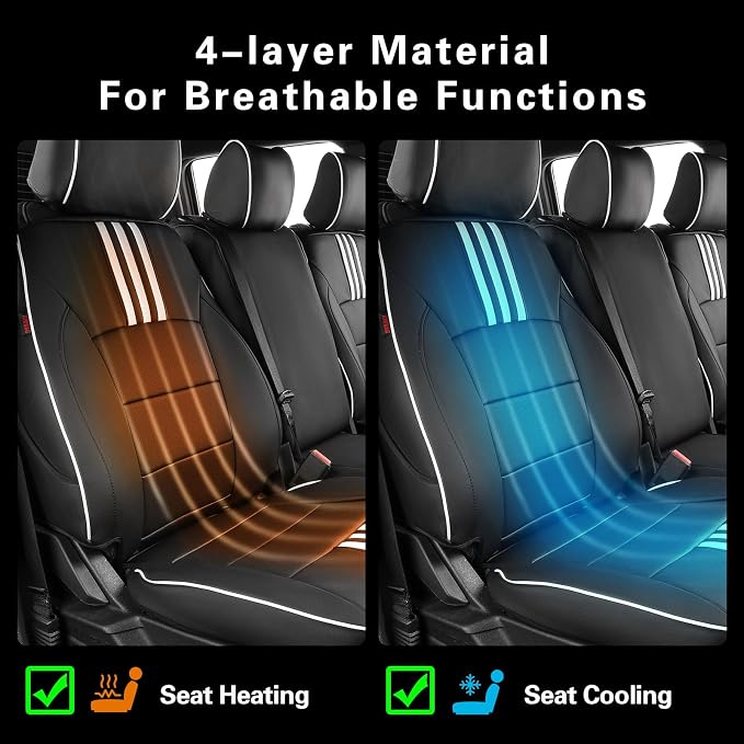 EKR F150 Seat Covers Custom Fit for (SuperCab) Ford F-150 STX 2024-2026 & F150 XL/XLT 2021-2026 & Lariat 2021-2022 Full Set,(2 Door,Rear W/NO Armrest) -Faux Leather(Black with White Trim) - Image 8