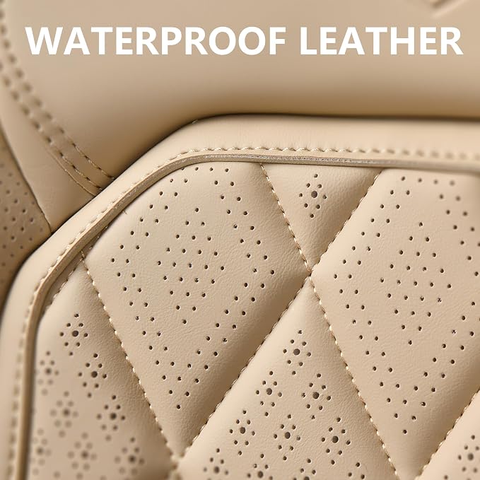 Coverado Front Seat Covers, Luxury Faux Leather Waterproof Seat Cover, Beige Car Seat Protector, Car Seat Cover Front Seats, Automotive Seat Covers Universal Fit for Most Cars (Front, Beige) - Image 4