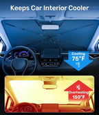 Zanch 2026 Upgraded Car Windshield Sun Shade [Cool Down by 75℉ ] with Heat Insulation Coating, Foldable Sunshade Umbrella with Flexible Handle & Ribs, Extra Small (51''x29'') for Compact Cars - Image 2