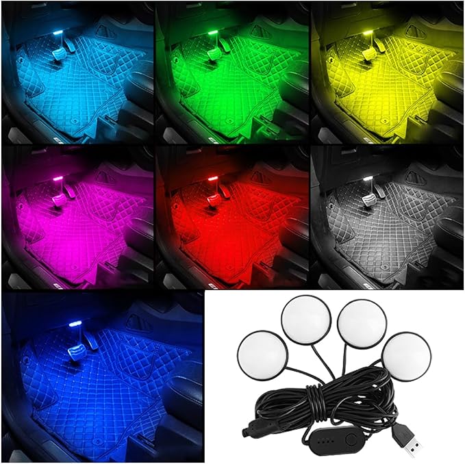 BESULEN Car Interior LED Lights, Neon Light Kit with USB Port, RGB | 4 in 1 Car Ambient Neon Light Kit with USB Port, Interior LED Atmosphere Lights, Decoration for Car Home Garden Party by BESULEN
