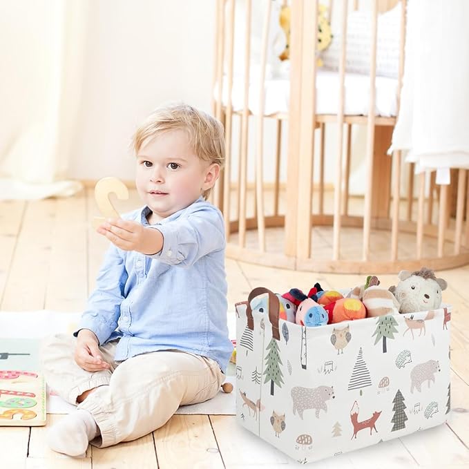 FXOLCSHE Rectangular Animals Basket,Waterproof Storage Bin for Bedroom,Nursery Hamper,Storage Bin for Boys Room Decor,Gift Basket,Animal Room Decor(Animals) - Image 2