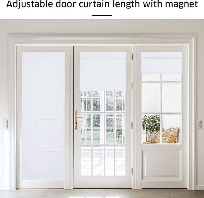 NICETOWN Pure White Magnetic Blacktout Door Curtain for French Window | Room Darkening, Thermal Insulated, Temporary, Roman Roll Up Shade for Glass, Front Back Kitchen Window, 1 Panel, W30 x L72 - Image 3