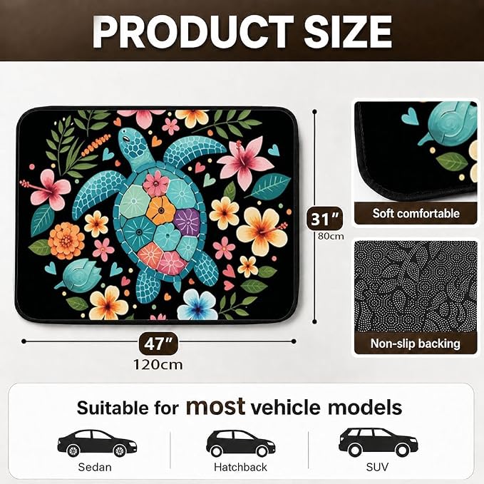 Car Trunk Mat for SUV, 31"x47" Colorful Floral Turtle Cargo Liner Protector | All Weather Universal Cargo Liners for Dogs, Car Accessory for SUVs/Sedan/Wagons, Durable Non-Slip Washable Rear Cargo Mat - Image 2