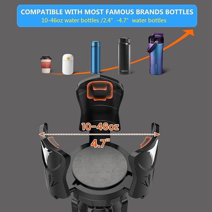 Adjustable Car Cup Holder Expander - Universal Base Fits 2.4"-4" Holders, Extends to 5.5" for 10-64oz Large Cups & Bottles - Image 7