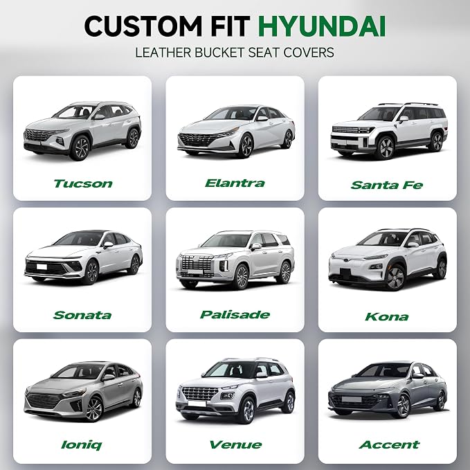 GIANT PANDA 2PCS Front Seat Covers for Hyundai Sonata Elantra Tucson Santa Fe Accent Kona Palisade Genesis Venue Ioniq, Faux Leather Bucket Seat Cover Fit Hyundai Seat Protectors (Black) - Image 2