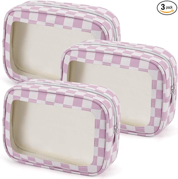 YOPCDJ 3PCS Clear Toiletry Bag,TSA Approved Travel Makeup Pouch with Zipper for Cosmetics and Toiletries, Diaper Bag Organizer Pouch Set,Women's Purse Organizer and Clear Car Bag by YOPCDJ