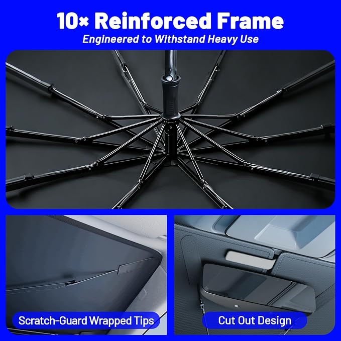 Windshield Sun Shade Fit for Acura MDX 2014-2020, Custom Umbrella Shades | Foldable Front Window Sunshade with 360° Rotating Shaft, Car Shades with UV & Heat Protection - Image 6