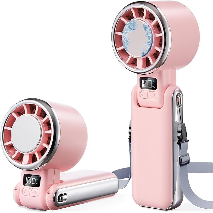 SHEWIND Portable Handheld Fan with Ice Cooling - 5 Gear High Speed Personal Turbo Fan Rechargeable, Up to 11 Hrs, Mini Hand Fans for Travel Essentials, Beach Vacation, Gifts for Women, Men (Pink) by SHEWIND