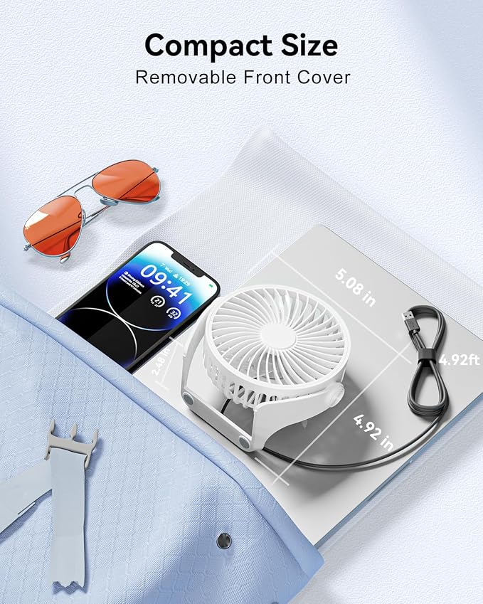Edvision USB Desk Fan, 5 Inch Small Portable, 3 Speeds Powerful Wind Mini Personal Desktop Fan 360° Rotation Adjustable, Plug In USB Fan Quiet for Table Home Office Travel Car(White) - Image 6