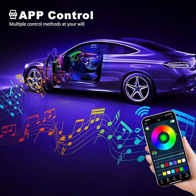 Acrylic Interior Car LED Strip Light with Wireless APP, RGB Dreamcolor 5 in 1 Ambient Lighting Kits, 16 Million Colors Sound Active Function Car Neon Lights, Sync to Music (dreamcolor 5 in 1) - Image 5