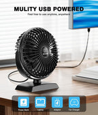 JZCreater USB Desk Fan, USB Fan Mini, 360 Rotation Desktop Fan with 3 Speed, Table Personal Cooling Fan, Quiet Mini Desk Fan, USB Powered, Small Fan for Home Office Bedroom Car Travel,Black+Black - Image 5