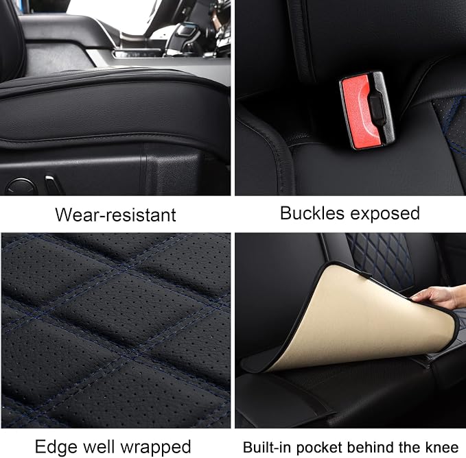 Front Seat Covers,Leather Car Seat Covers Blue for Sedan Truck SUV | Car Seat Covers,Leather Car Seat Cover,2pcs front seat covers, Universal Seat Protector For Families, Pets,Commuter - Image 5