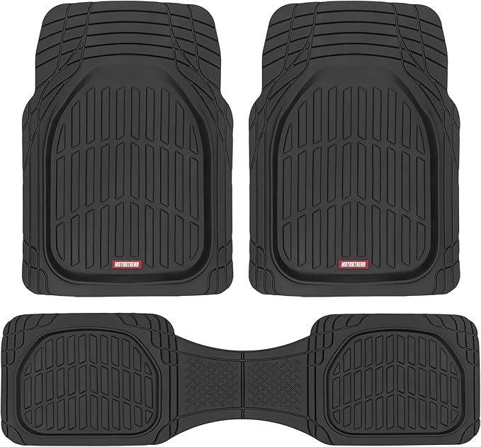Motor Trend FlexTough Floor Mats for Cars, Black Deep Dish All-Weather Car Mats, Waterproof Trim-to Fit Automotive Floor Mats for Cars Trucks SUV, Universal Floor Liner Car Accessories by MotorTrend
