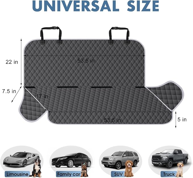 Waterproof Dog Backseat Cover for Cars, Non-Slip Pet Seat Protector,M-Grey - Image 2
