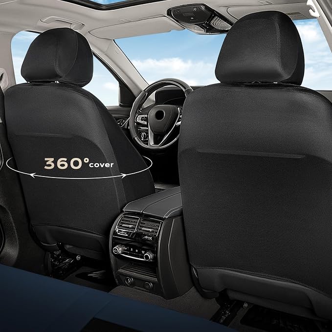 Coverado Car Seat Covers Front Seats, Luxury Leather Car Seat Covers, Automotive Mesh Seat Covers 2 Pack, Airbag-Compatible, Black Blue Seat Covers for SUV Sedan Truck - Image 2