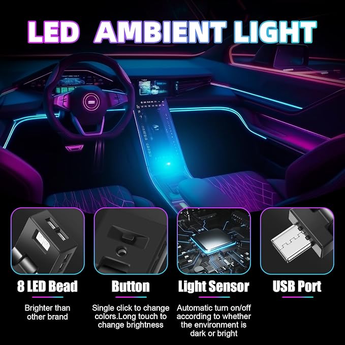 Frienda 2 Pcs Mini USB Light Car LED Interior Light, Type-c | 5v RGB Foldable Lighting, Adjustable 8 Color and Brightness, Smart USB Night Lamp for Cars Laptop Keyboard - Image 2