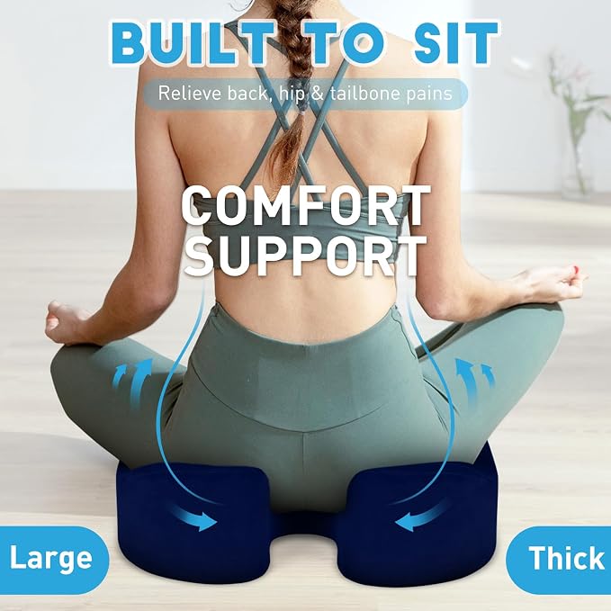 BlissTrends Memory Foam Seat Cushion for Office Chair & Car Seat, Blue | Ergonomic Tailbone & Sciatica Support with Removable Velvet Cover for Pressure Relief and Long Sitting Comfort, 3.3" Thick - Image 6