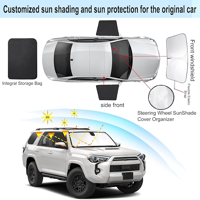 3PCS Car Window Shades Front Windshield Sun Shade Foldable Window Shade Custom Fit for 2017-2024 Toyota 4Runner Accessories Car Shades for Front Windows Anti-UV Rays Block Heat - Image 3