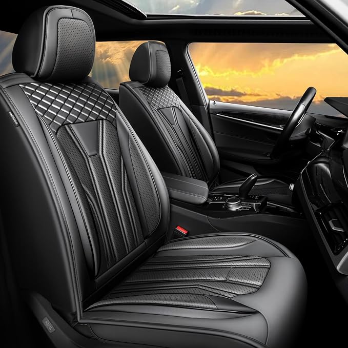 Fit Titan Car Seat Covers Premium Leather for Nissan Titan 2009-2023 2024. Waterproof， Breathable, Scratch-Resistant & All-Weather Seat Cushion Protector（Full Set All Black） by Unknown