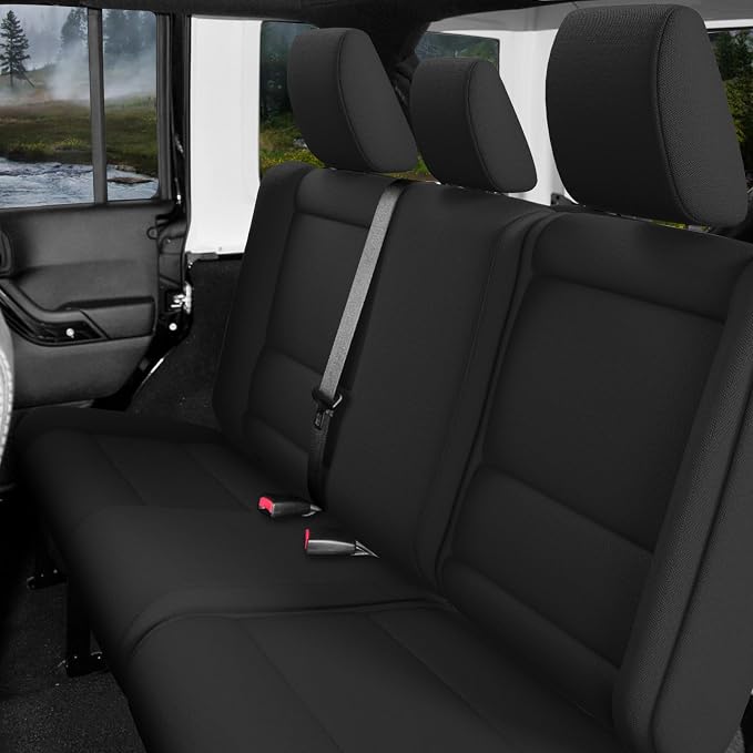 GIANT PANDA Neoprene Seat Covers for Jeep Wrangler JK 4-Door (2007), Neoprene UV&Waterproof, Foam Padded Wrangler Seat Covers 4-Door Full Set(Black) - Image 8