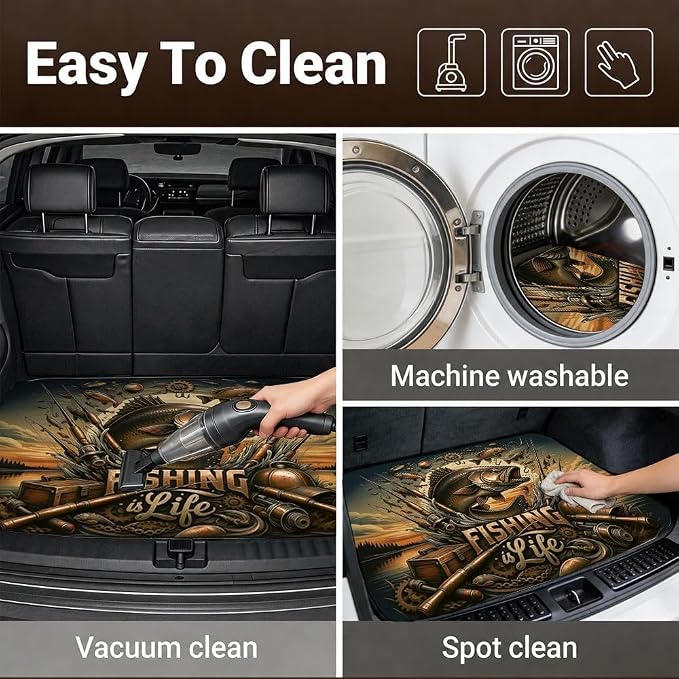 Car Trunk Mat for SUV, 31"x47" Vintage Fishing Life Cargo Liner Protector | All Weather Universal Cargo Liners for Dogs, Car Accessory for SUVs/Sedan/Wagons, Durable Non-Slip Washable Rear Cargo Mat - Image 6