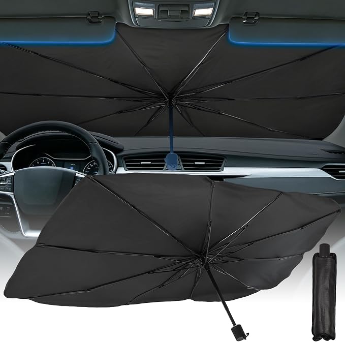 [2026 Upgrade] Windshield Sun Shade Umbrella, Foldable Car Front Window Sunshade with Titanium Coating, UV Rays Blocker & Heat Shield, Keep Vehicle Cool for Car SUV Truck RV Camper Sedan (51in x 31in) by Unknown