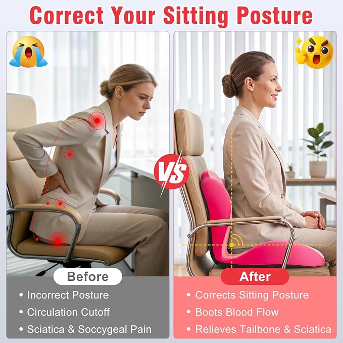Car Seat Cushion Office Chair Cushion with Lumbar Support Pillow | Ergonomic Seat Cushion for Relieve Sciatica & Tailbone Pain, Ideal for Car Driving Truck Office Chairs Wheelchairs Home Use - Image 5
