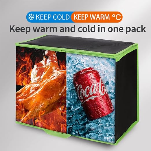Bodaon 2-Pack Insulated Reusable Grocery Shopping Bags, X-Large Black-Green | Cooler Bag Top Cold/Warmer, Heavy Duty Insulated Pizza/Food Delivery Bag, For Commercial Catering Rideshare Driver, Picnic - Image 3