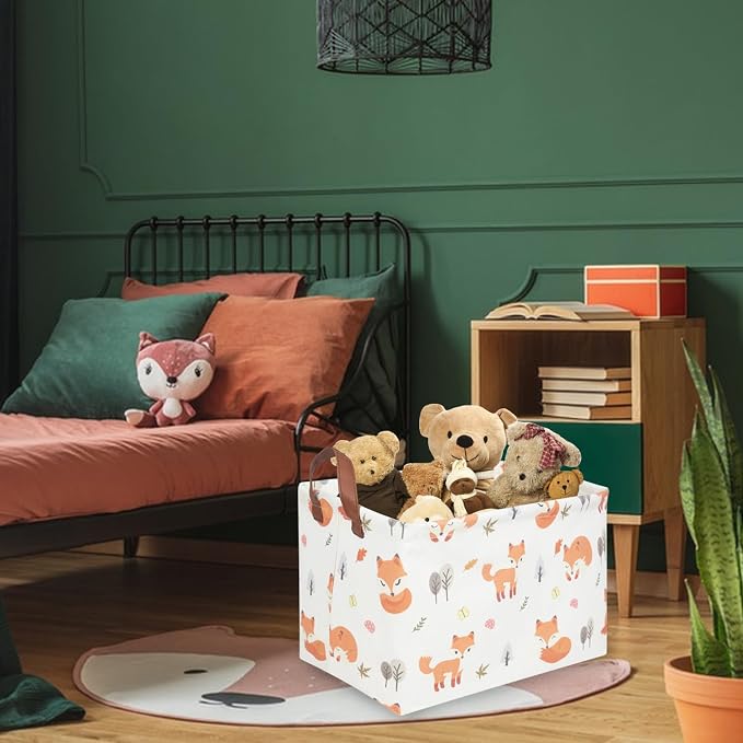 Rectangle Fox Basket,Collapsible canvas waterproof storage basket,Toy Organizer,Laundry Baskets for Kid Rooms,Baby Room decor,Toy Baskets,Woodland Nursery Decor(Fox) - Image 4