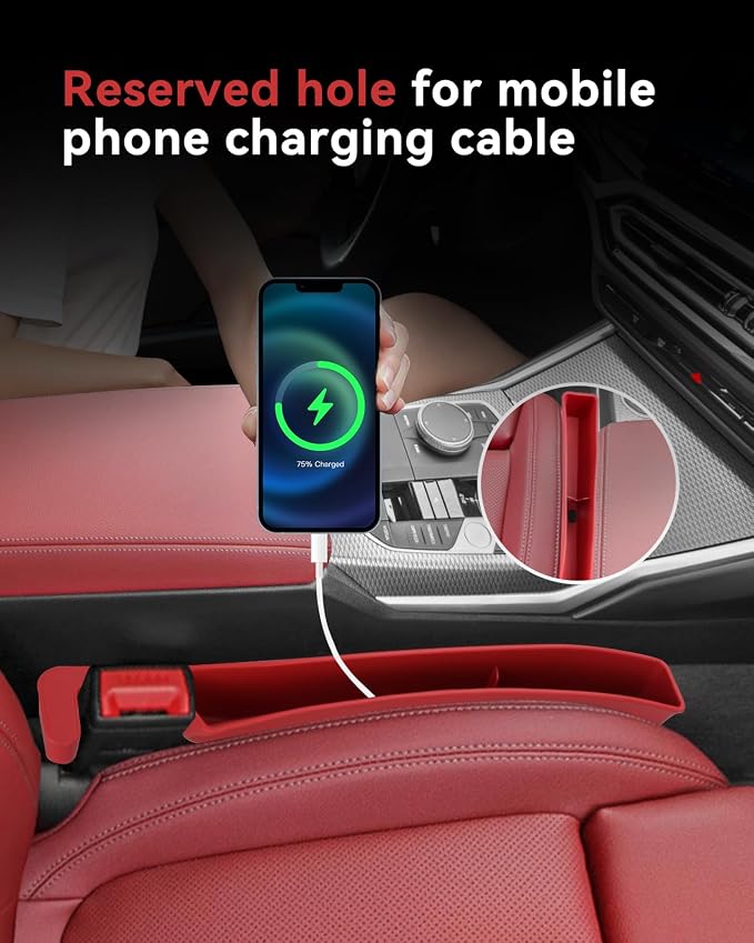 Car Seat Gap Filler, Seat Gap Organizer with Phone Holder, Car Seat Accessories, Car Organizer Fit SUV Truck-2PCS Red - Image 7