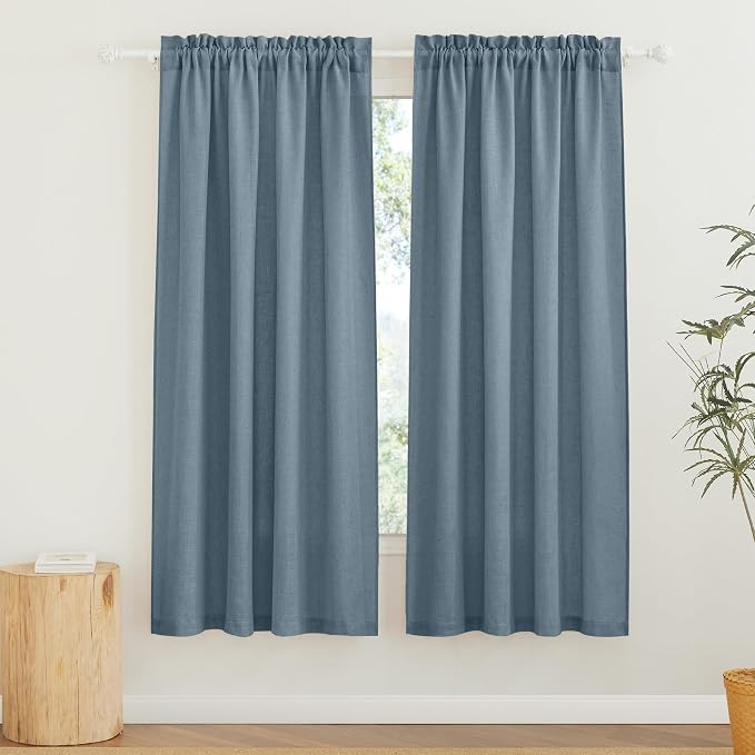 RYB HOME Sheer Curtains 72 inches Long for Bedroom | Linen Textured, Semi Sheer, Window Backdrop Curtains, Light Filtering Privacy Drapes, Stone Blue, W52 x L72, 2 Panels by RYBHOME