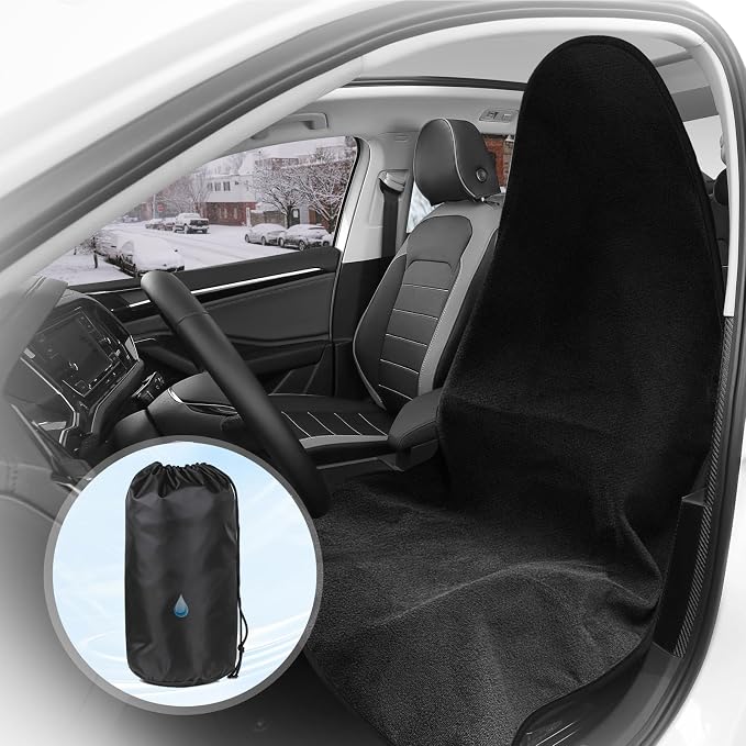ZIMABLUE 1PC Waterproof Towel Car Seat Cover - 525g Heavy Duty 3-Layer Microfiber Sweat Protector for Bucket Seats - Non-Slip Machine Washable Universal Fit for Gym, Yoga, Beach, Pets & Outdoors-Black - Image 2