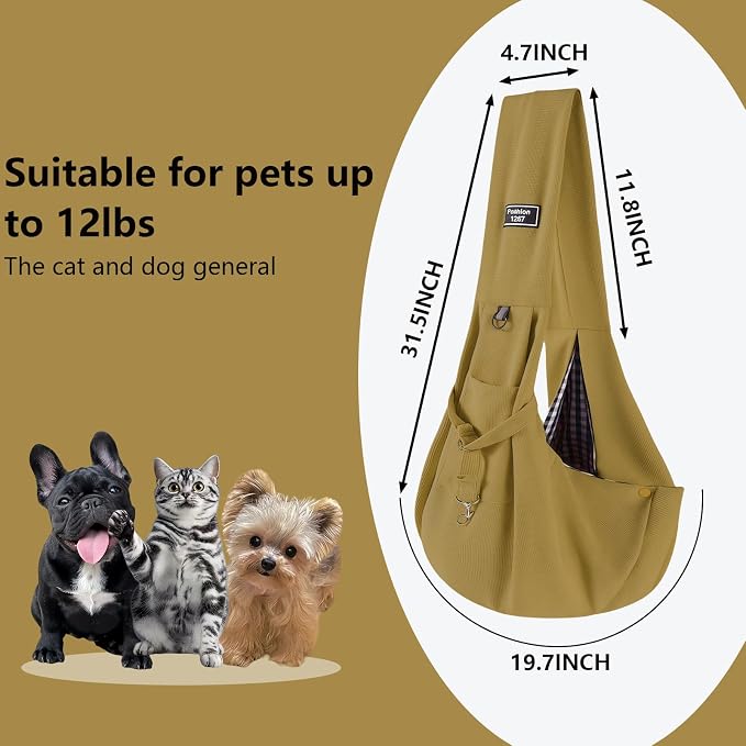Dog Sling Carrier Soft Breathable for Small Dogs Cats 3-12 lb Khaki | Cat sling & dog carrier sling with safety tether, organizer pocket, soft fabric. Perfect for travel, hiking,outdoor - Image 2