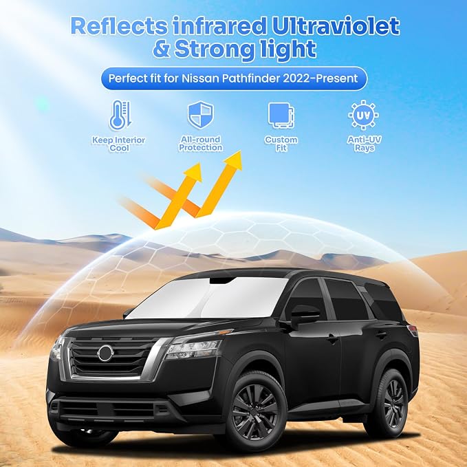 Canvcle Window Shades for 2022-2025 2026 Nissan Pathfinder Accessories Windshield Sun Shade Side Rear Window Cover Sunshade Sun Visor Shield Privacy Protection for Camping Keep Vehicle Cool Black 8PCS - Image 2