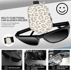 Leather Magnetic Sunglass Holder for Car Sun Visor, Cute Eyeglass Ticket Card Hanger Clip, Universal Auto Interior Accessories for SUV Pickup Truck Beige Leopard Print - Image 2