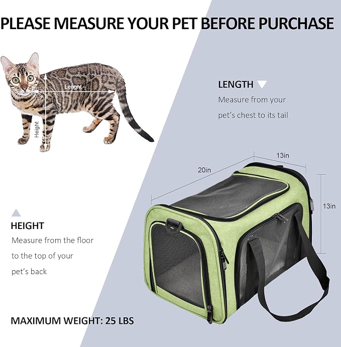 Henkelion Large Cat Carriers Dog Carrier Pet Carrier for Large Cats Dogs Puppies up to 25Lbs, Big Dog Carrier Soft Sided, Collapsible Travel Puppy Carrier - Large - Green - Image 4
