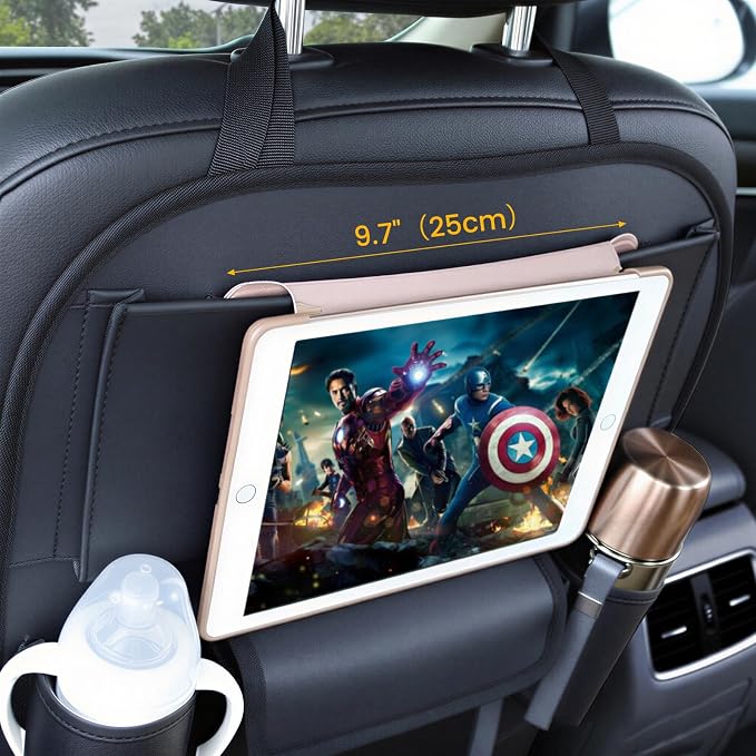 Viaviat Car Seat Organizers Waterproof Backseat Protector with Storage Pocket Large Leather Kick Mats for Kids Pets Automobile SUV Truck (Black, Large Pocket) - Image 6