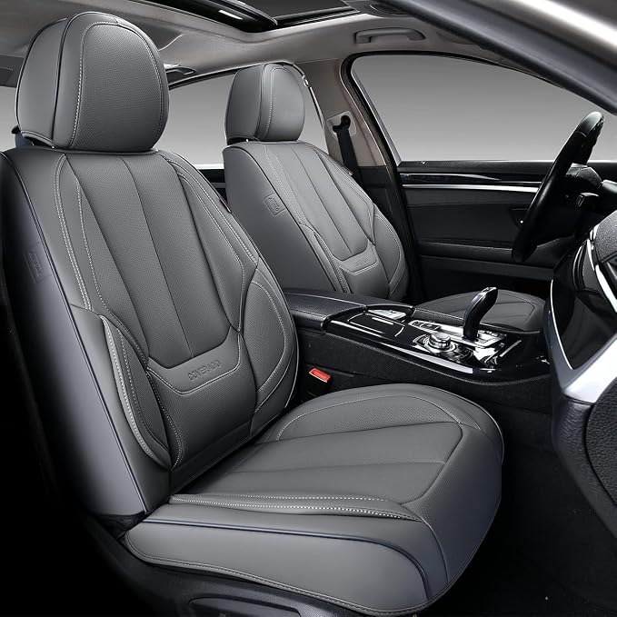 Coverado Seat Covers, Car Seat Covers Front Seats, Car Seat Cover, Car Seat Protector Waterproof, Car Seat Cushion Nappa Leather, Gray Seat Covers Carseat Cover Universal Fit for Most Cars - Image 2