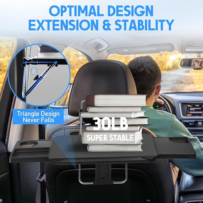 Large Car Steering Wheel Tray Back Seat Headrest Steering Wheel with Phone Holder Desk Food Table for Eating Food and Writing Work, Car Desk Laptop Mount Gifts for Father Truck Driver(3 in 1) - Image 6