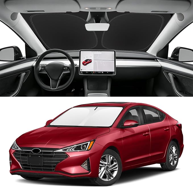 Custom Fit Windshield Sun Shade for Hyundai Elantra 2017-2020 | Blocks UV Rays and Sun Heat, Helps Reduce Interior Temperature, Protects Dashboard from Fading, Folds Easily for Storage by SLOGENTO